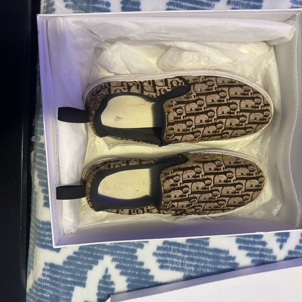 Dior Kids Brown Patterned Slip-On Sneakers